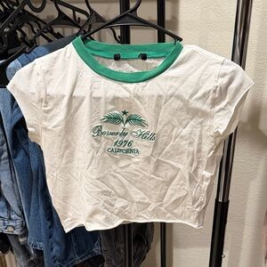 White and Green Beverly Hills Crop Top